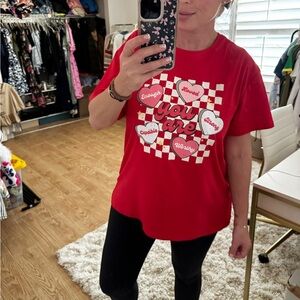 Red Graphic Tee with Heart Design